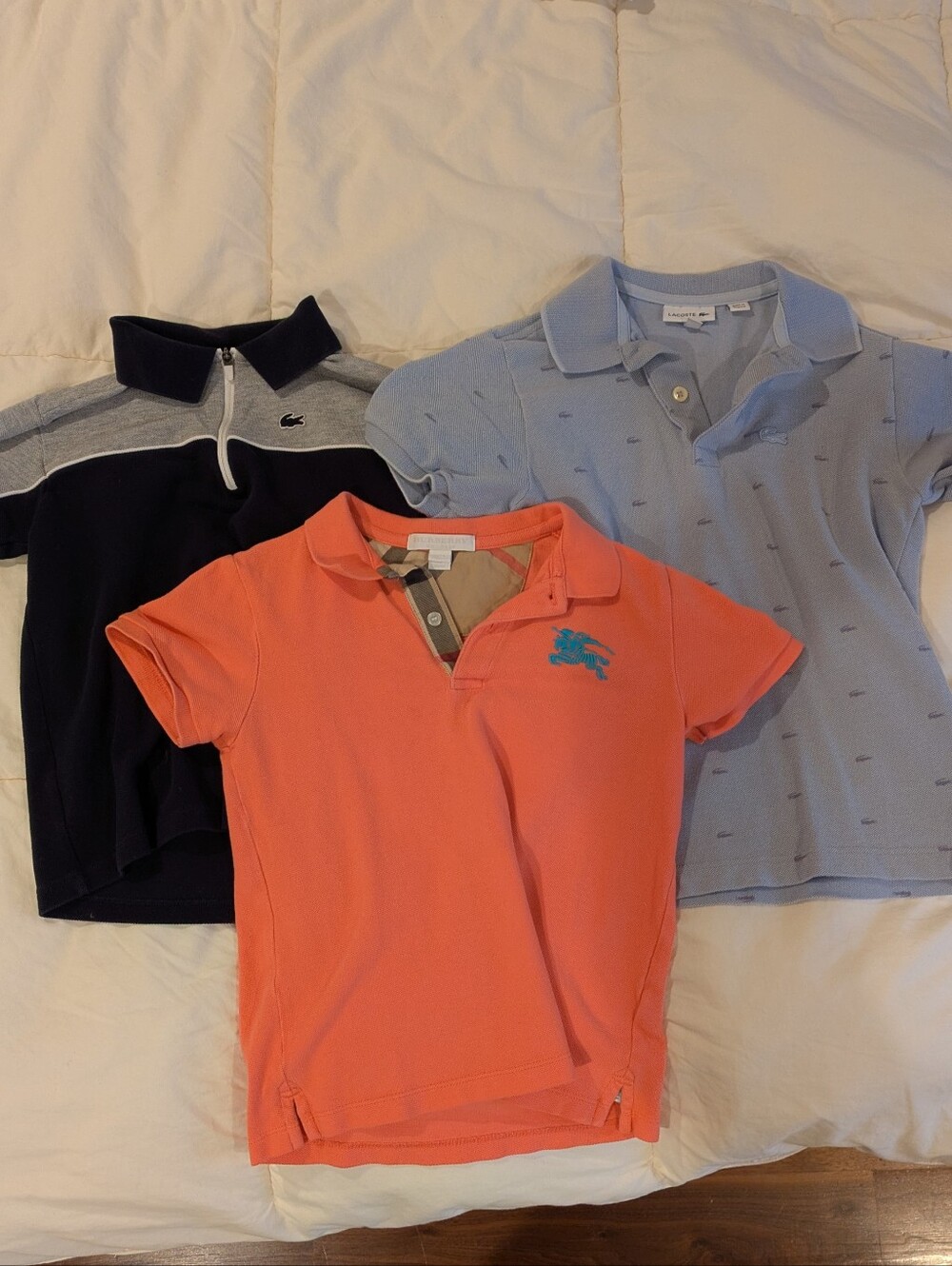 Lot Of Boys Polos - Burberry And Lacoste, Size 8-10